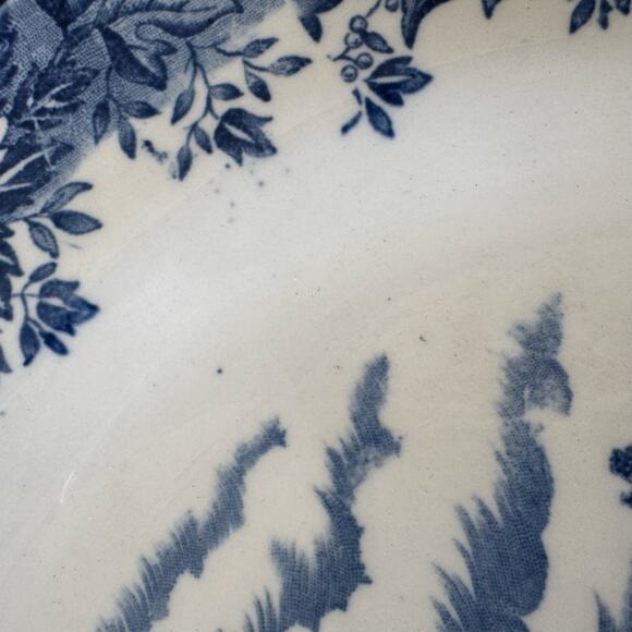 English Village Olde Staffordshire Blue Transferware Oval Serving Platter 10x12" - Picture 5 of 12